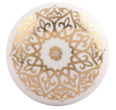 Golden Floral Pattern Flat Ceramic Cabinet Knob